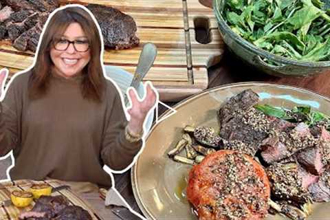 How to Make Beef Steaks with Za'atar Dressing, Roasted Tomatoes and Eggplant, Greens with Olive O…
