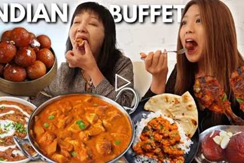 FIRST TIME EATING INDIAN FOOD BUFFET! CHICKEN TIKKA MASALA, Gulab jamun, ALOO BAINGAN, DAL MAKHANI