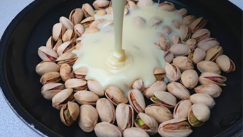 Whisk condensed milk with pistachios , you’ll be amazed! Easy and delicious desserts.