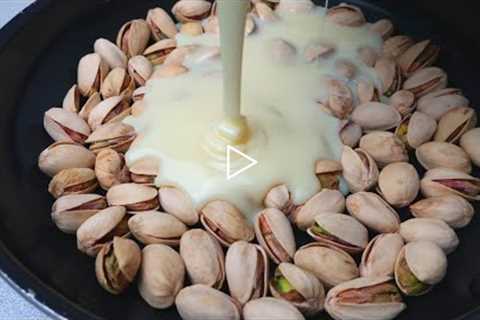 Whisk condensed milk with pistachios , you’ll be amazed! Easy and delicious desserts.