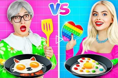 ME VS GRANDMA COOKING CHALLENGE | Secret Cooking Hacks and Tips for Kitchen by RATATA CHALLENGE