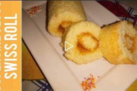 10 Minutes Swiss Roll Cake Recipe Oven|Swiss Jam Roll In Baking Pan By Supergirl Vlogs.