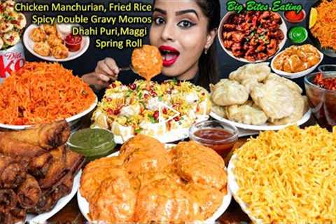 Eating Spicy Maggi,Chicken Momos,Spring Rolls,Dahi Puri,Curry,Rice Street Food ASMR Eating Mukbang