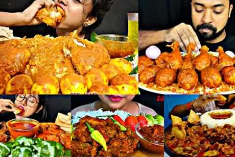ASMR EATING SPICY EGG & CHICKEN CURRY, CHICKEN LIVER CURRY | BEST INDIAN FOOD MUKBANG |Foodie..