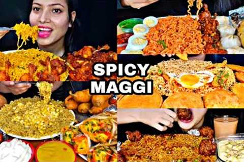 ASMR EATING SPICY MAGGI MASALA, CHICKEN LOLIPOP, EGG ROLL | BEST INDIAN FOOD MUKBANG |Foodie India|