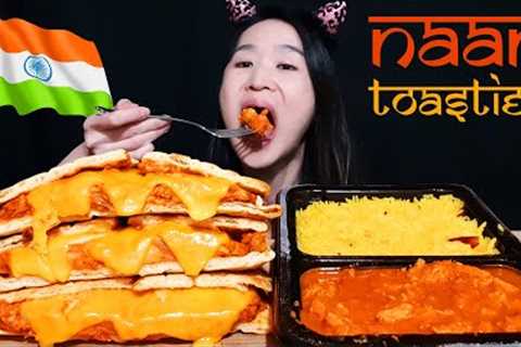 CHEESY NAAN TOASTIES MUKBANG! Indian Spicy Chicken Curry & Rice Review - Cafe Spice Eating Asmr