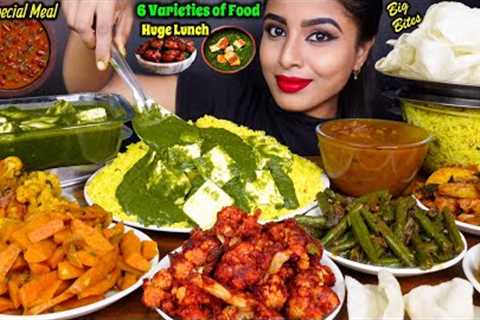 ASMR Eating Spicy Baingan Bhuna Masala,Ghee Pulao,Gobi,Palak Paneer Indian Food ASMR Eating Mukbang