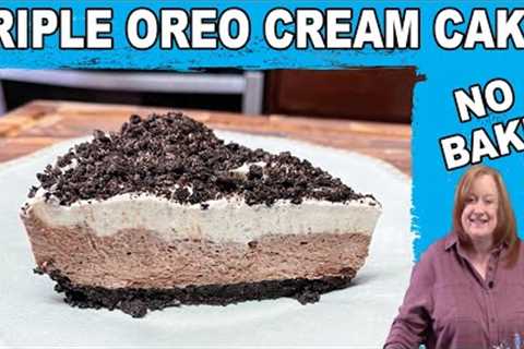 TRIPLE LAYER OREO CREAM CAKE, No Bake Dessert Recipe