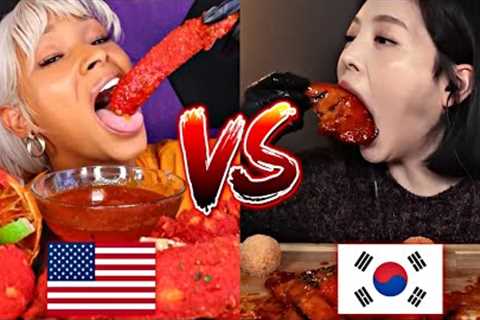 AMERICAN VS KOREAN SPICY MUKBANG!🌶️🔥😱