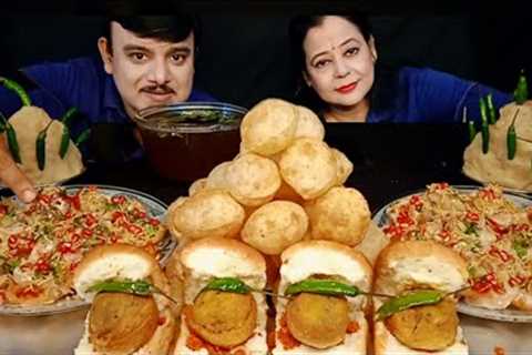 SPICY🔥🌶 VADA PAV PANI PURI PAPDI CHAAT CHILLI*INDIAN STREET FOOD*EATING CHALLENGE#food#asmr..