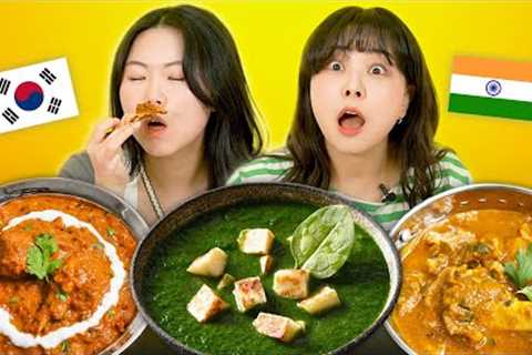Koreans Try Indian Food For The First Time (Chicken Makhni, Palak Paneer, Mutton Curry) | KATCHUP