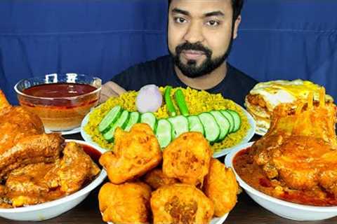 SPICY MUTTON CURRY, FRIED EGG, BHUNA KHICHURI, PAKORA, GRAVY, SALAD, CHILI ASMR MUKBANG EATING SHOW|