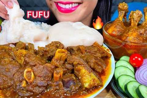 ASMR AFRICAN FUFU, SPICY CHICKEN & MUTTON CURRY, VEGETABLES MUKBANG MASSIVE Eating Sounds