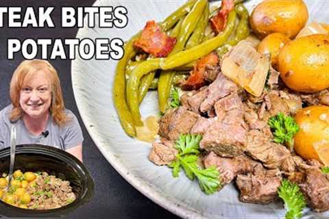 Slow Cooker BUTTERY GARLIC STEAK BITES & Potatoes in the Crockpot