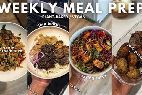 meal prep with me (vegan/plant-based) episode 8 | jerk lentils, rose & pistachio chia pudding,..
