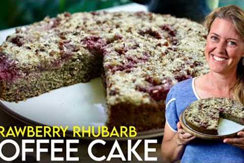 How To Make Plant-Based Strawberry Rhubarb Coffee Cake | So Simple!