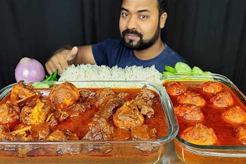 SPICY CHAMPARAN MUTTON CURRY, DUCK EGG CURRY, RICE, SALAD, CHILI, ONION MUKBANG ASMR EATING SHOW ||