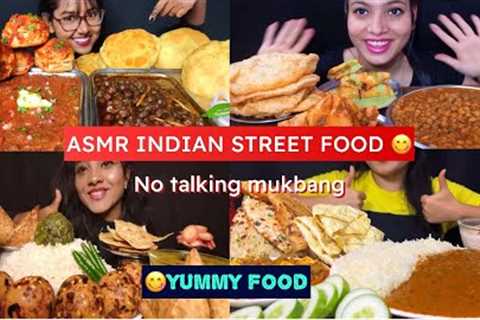 ASMR MUKBANG | EATING INDIAN STREET FOOD | eating🌶️Food, chhole bhathure, dal chawal, aloo bread,