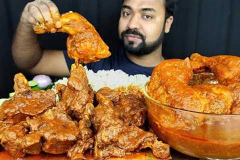 HUGE SPICY MUTTON CURRY, WHOLE CHICKEN LEG PIECE CURRY, SALAD, RICE, SALAD MUKBANG ASMR EATING SHOW|