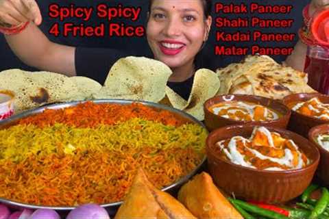 Eating Spicy🔥 Different Types Of Fried Rice, Palak Paneer, Shahi Paneer, Kadai Paneer, Matar Paneer