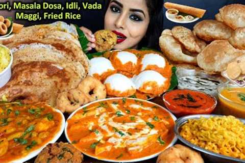 Eating Paneer Butter Masala Dosa,Poori,Maggi,Idli Vada South Indian street Food ASMR Eating Video