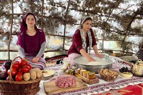 Cooking Kofta Meatballs on the Fireplace & Baking Bread in the Nomadic Tent