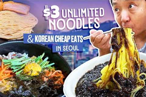 🍜 $3 UNLIMITED Jajangmyeon Noodles & $6 KOREAN BUFFET | The Best CHEAP EATS in Seoul South..