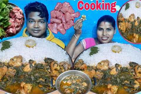 eating show | Chicken saag curry cooking | Chicken curry with rice eating | Chicken curry mukbang