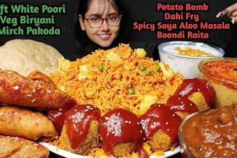 Eating Veg Biryani & Raita, Poori, Potato Bomb, Dahi Fry | Asmr Eating | Mukbang | Big Bites