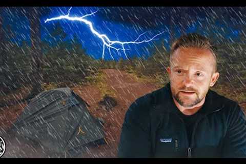 Storm Attack at Night - Camping in a Thunderstorm With A Warm Fire - Rain ASMR Adventure