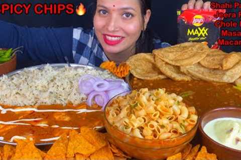Eating Spicy🔥 Shahi Paneer, Jeera Rice, Chole Masala Puri, Soupy Macaroni, Spicy Chips | Food Show
