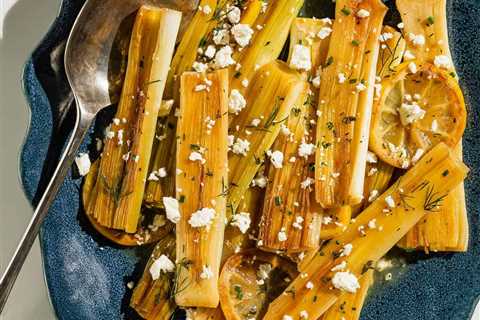 Whole Braised Leeks with Fresh Herbs and Feta